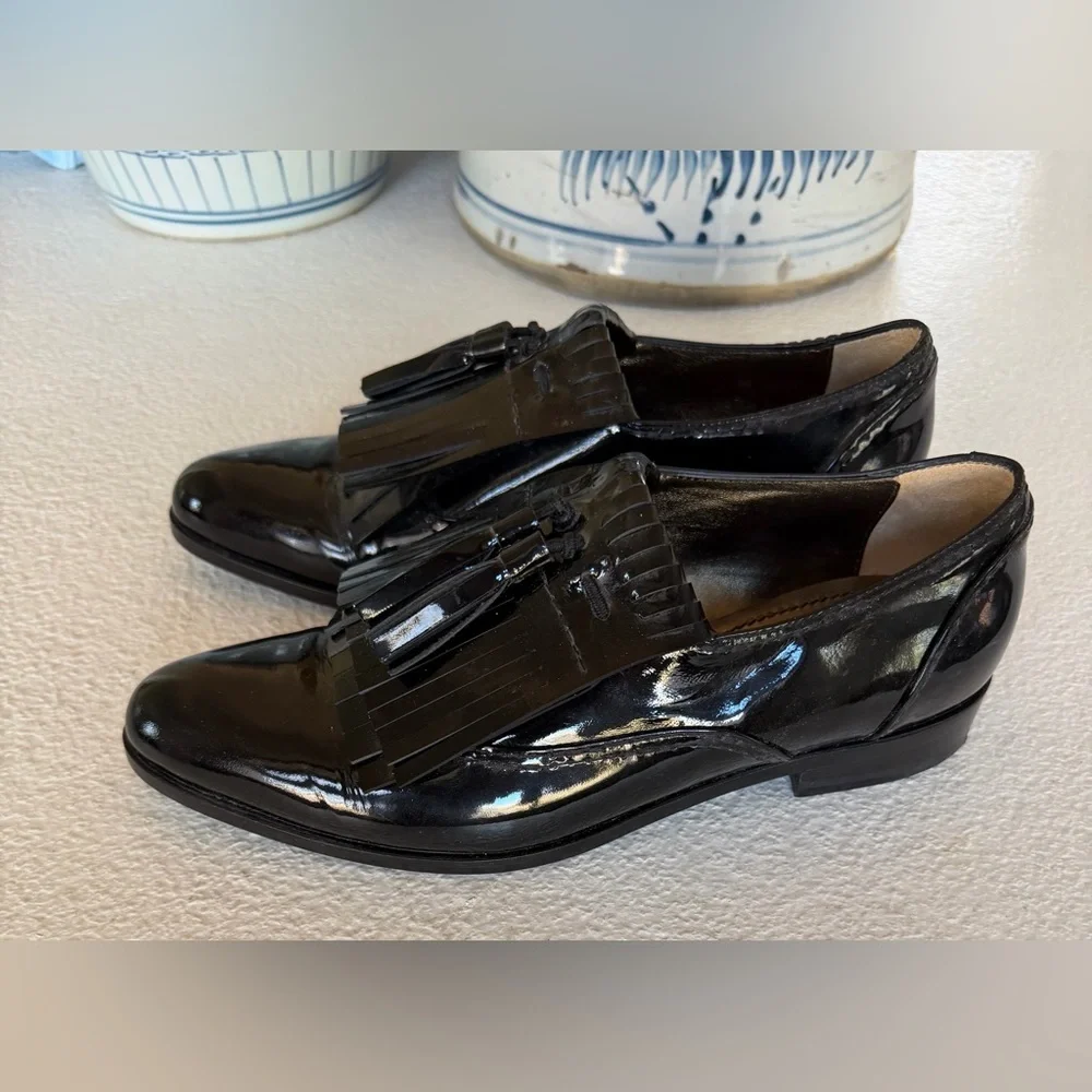 Vintage Lanvin Women’s Black Patent Leather Brogues / Loafers size 37 / 7 NWOT - Picture 3 of 7